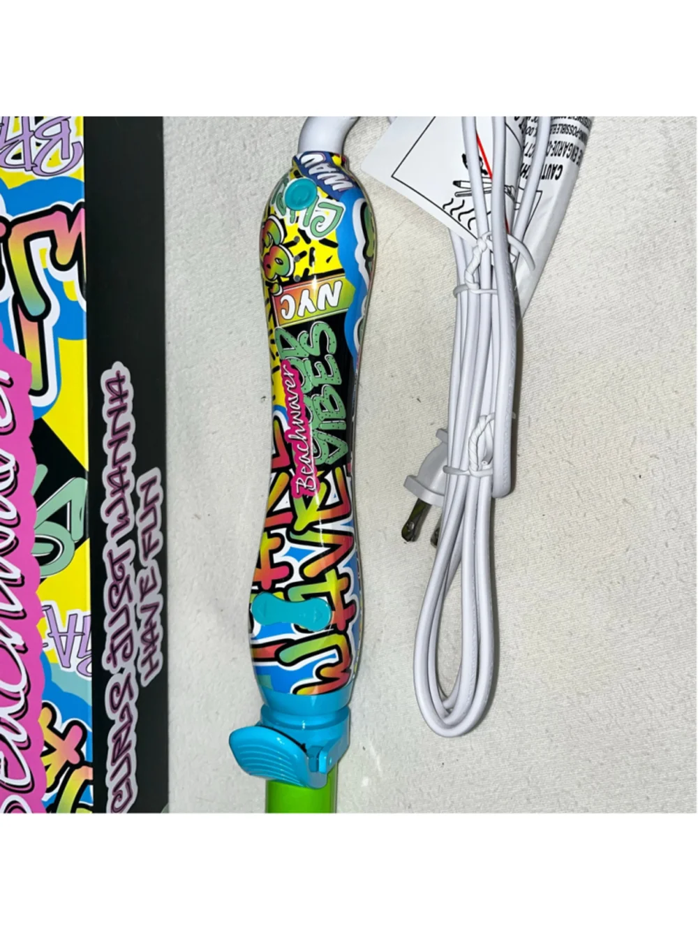 Beachwaver B1 Rotating Curling Iron Turquoise Cactus Print 1” Barrel New